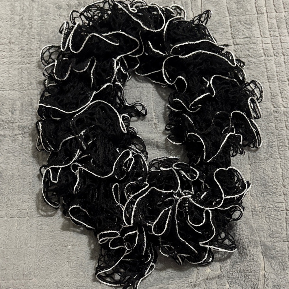 Elegant Black and White Ruffled Scarf